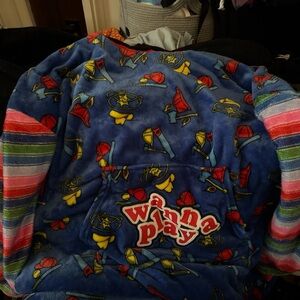 Wanna Play Blue Plush Hoodie Blanket